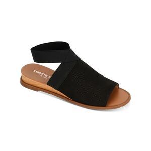 KENNETH COLE Womens Black Jules Round Toe Wedge Leather Slingback Sandal 6.5 M